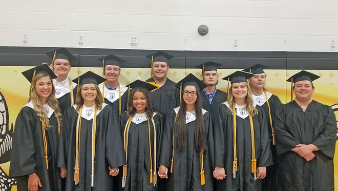 Members of the Bunceton Class of 2020 are from left, front, Abbigayle Young, Cara Bishop, Reagan Triebsch, Amaris Vaca, Chloe Moser, Daniel Dietzman, back, Justin Luster, Landon Petree, Braxton Kempf, Dakota Rose and George Troupe.