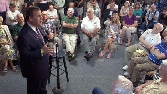 New Jersey Governor and just announced Republican presidential candidate Chris Christie holds a town hall meeting at the Pink Cadillac Diner, in Rochester, NH, Thursday, July 2, 2015.