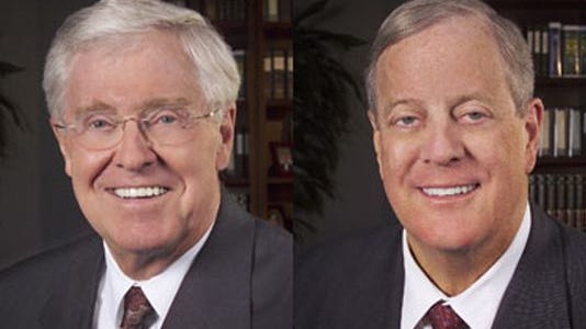 Charles and David Koch, billionaire industrialists and philanthropists who've been hosting hundreds of other Freedom Partners Chamber of  Commerce donors in the desert since 2003.