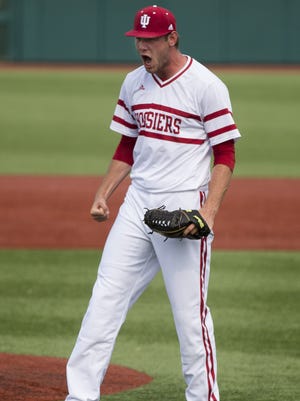 Indiana's Jake Kelzer, shown here in May 2015, closed the door on Nebraska on Thursday in Omaha at the Big Ten tournament.