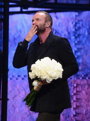 Musician-playwright Sting takes his bows at a performance of his musical, “The Last Ship,” on Tuesday evening in New York.