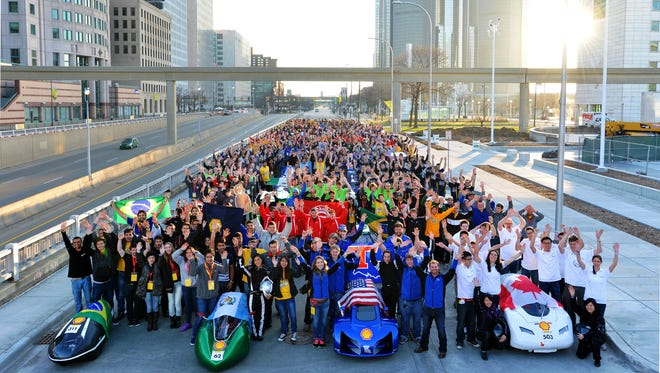 Team portrait on the final day of the Shell Eco-marathon Americas 2015 in Detroit, Sunday, April 12, 2015. 
