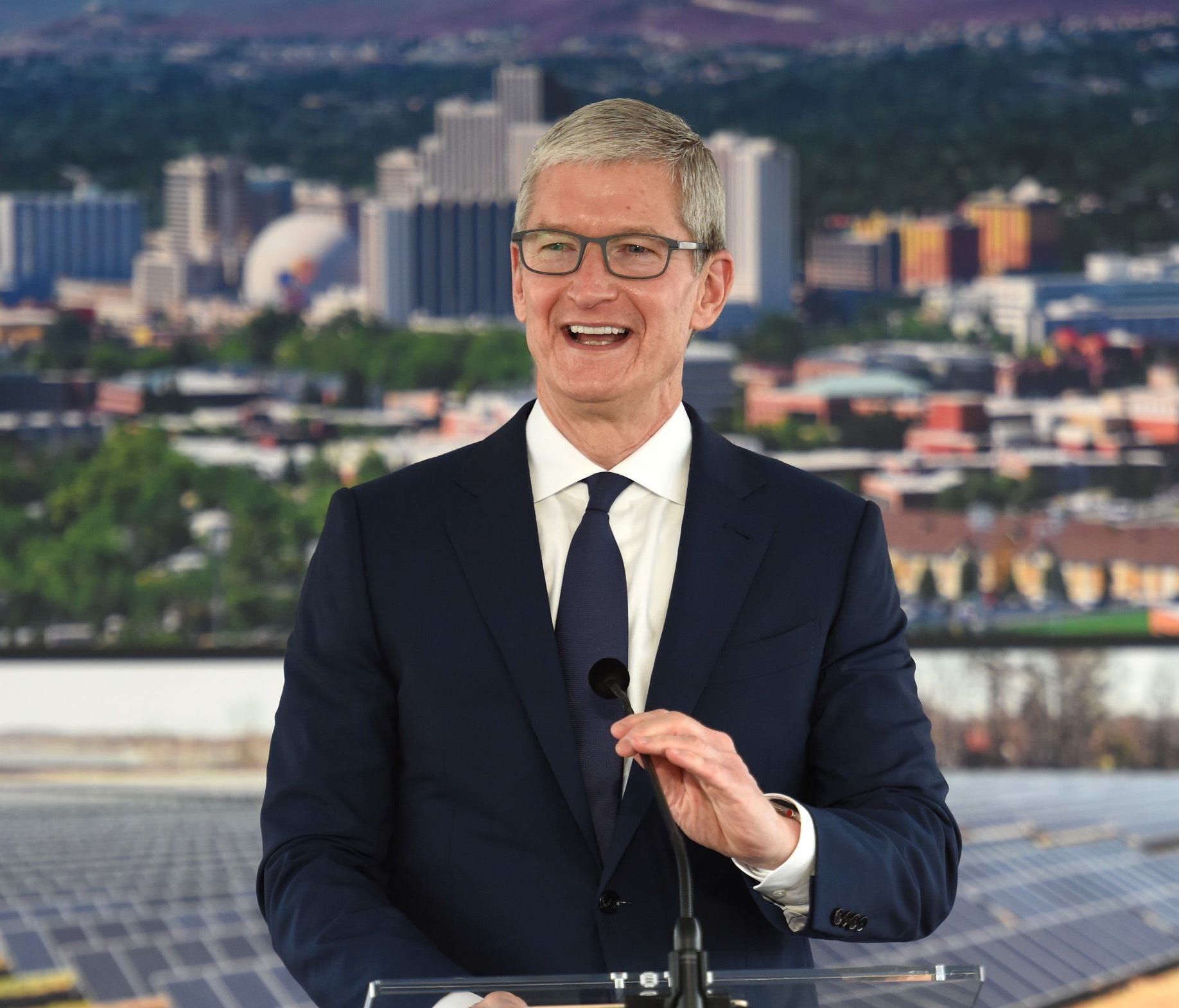 Apple CEO Tim Cook visited Reno for the groundbreaking ceremony of Apple's downtown Reno facility on Jan. 17, 2018.