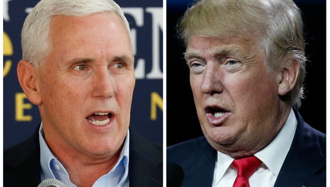 This photo combination of file images shows Indiana Gov. Mike Pence, left, and Republican presidential candidate Donald Trump.