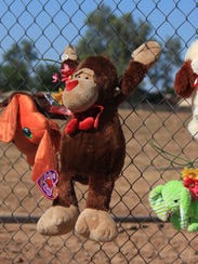 Neighbors pinned stuffed animals to a fence surrounding