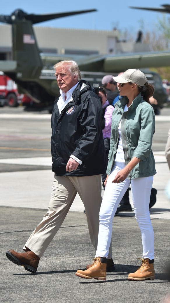 Melania Trump's Timberlands and white jeans aren't helping her image ... Melania ditched the heels for boots.
