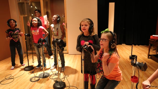 Aria Baird, second from the right, records 'The Prep Step' with her classmates.
