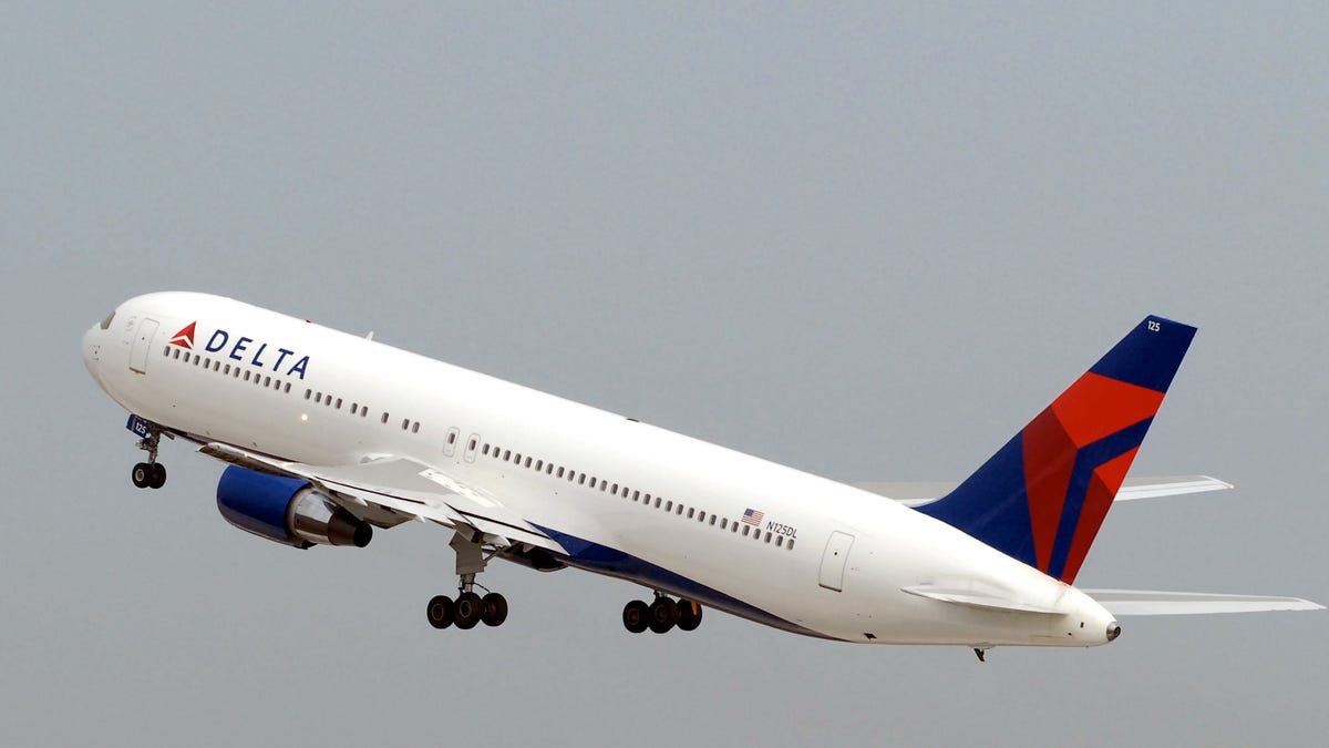 A Delta Air Lines plane taking off