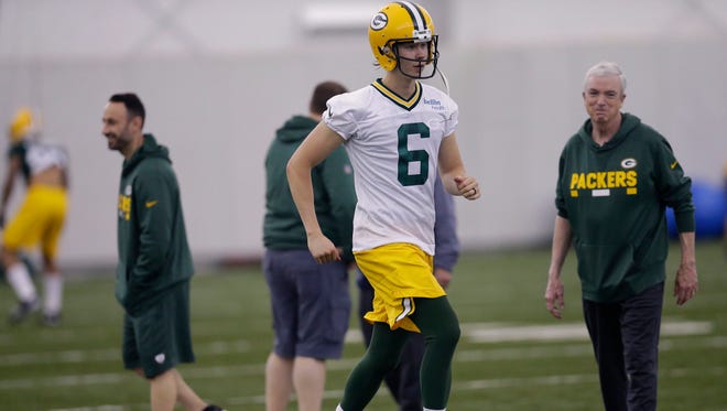 Punter JK Scott (6) is shown during Green Bay Packers rookie orientation Friday, May 4, 2018, in the Don Hutson Center.