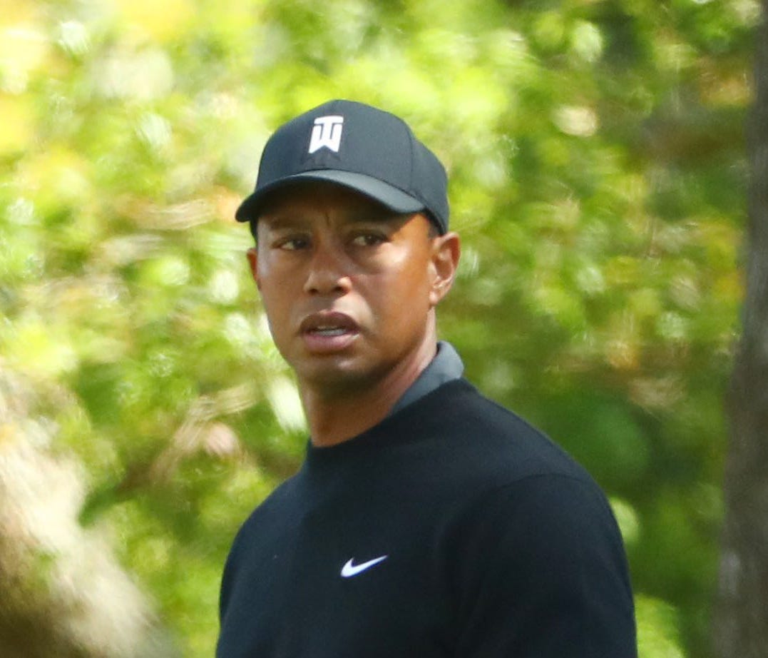 Apr 5, 2018; Augusta, GA, USA; Tiger Woods walks to the 2nd tee during the first round of the Masters golf tournament at Augusta National Golf Club. Mandatory Credit: Rob Schumacher-USA TODAY Sports ORG XMIT: USATSI-363791 ORIG FILE ID:  20180405_jla