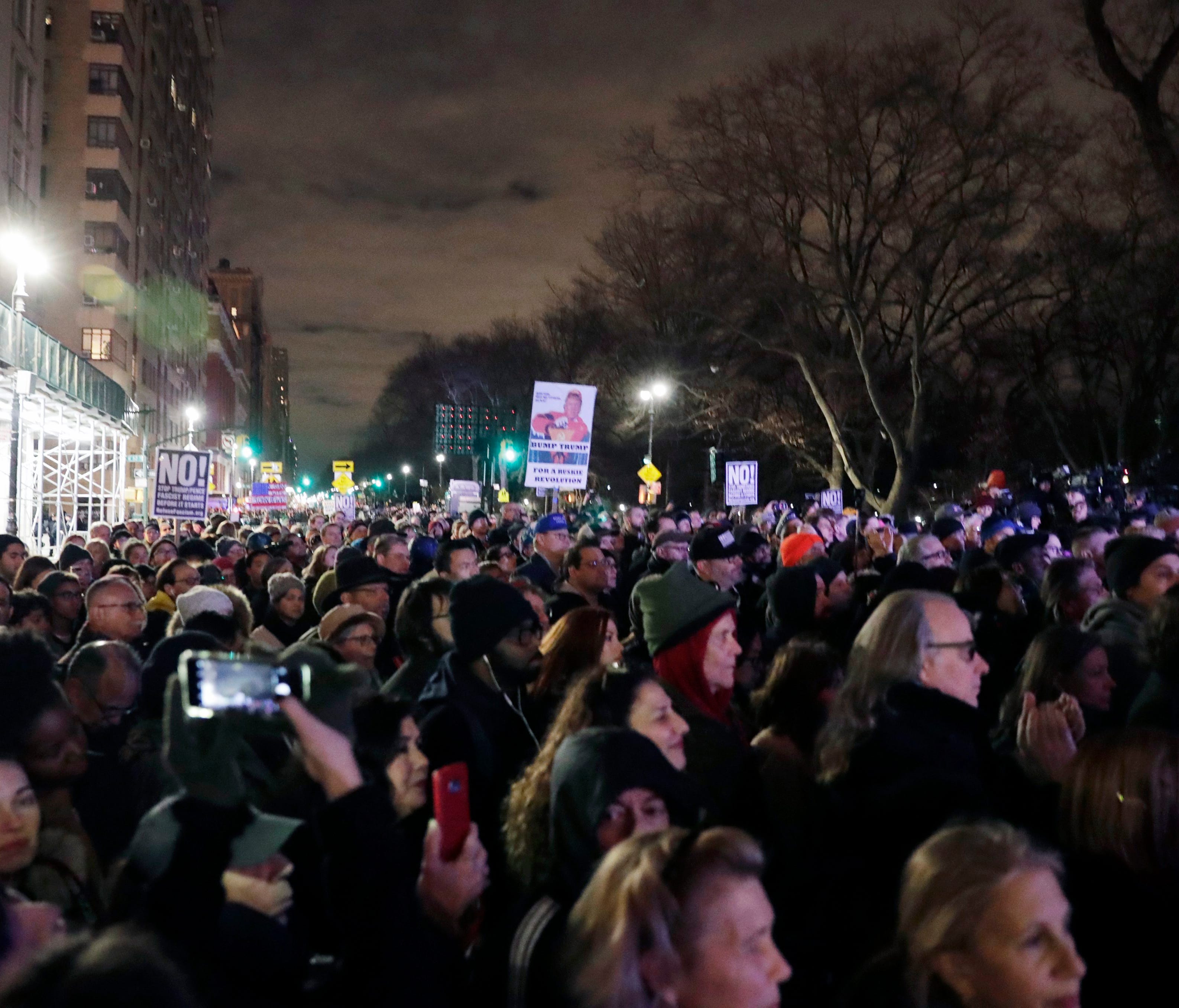 People protest outside the Trump International Hotel and Tower in New York, New York, USA, 19 January 2017, one day before Donald J. Trump is sworn in as the 45th President of the United States in Washington DC. Trump won the 08 November 2016 electio