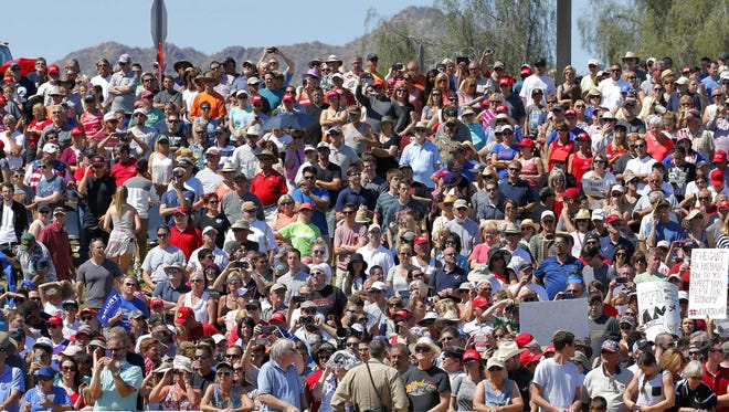 People like to see their candidates in person, like this crowd at a March Donald Trump rally.