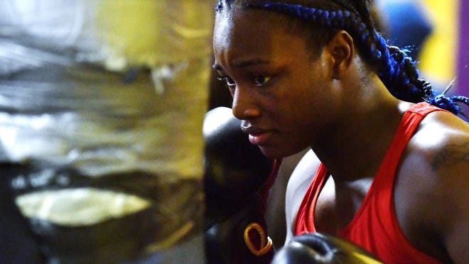 Claressa Shields, seen working out at Berston Field House this week in Flint, puts her super middleweight titles on the line tonight as the main event for Showtime’s live telecast.