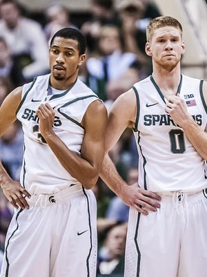 Brandan Kearney, left, and Russell Byrd, center, both transferred out of Michigan State, though at different stages of their careers. Both were seeking more playing time. Byrd’s departure, though, made sense. Kearney, who left unexpectedly midway through his sophomore year, made two more stops, Arizona State and Detroit, never playing more than he did at MSU.
