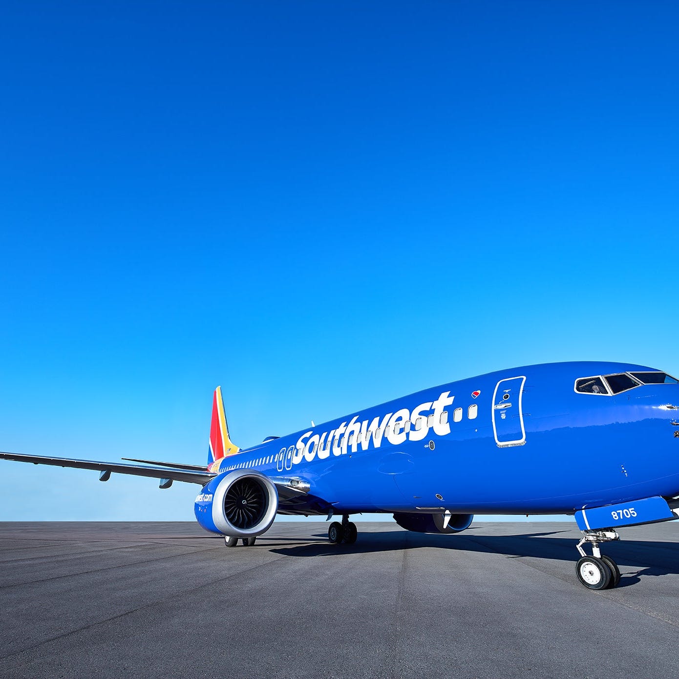A Southwest Airlines Boeing 737 MAX parked on the tarmac.