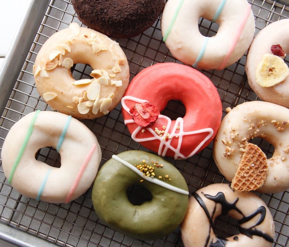 In New York City, Underwest Donuts offers more than 10 creative flavors like the new Strawberries & Oats (center) -- a basil cake donut with a strawberry and basil glaze topped with toasted steel cut oats and a strawberry.