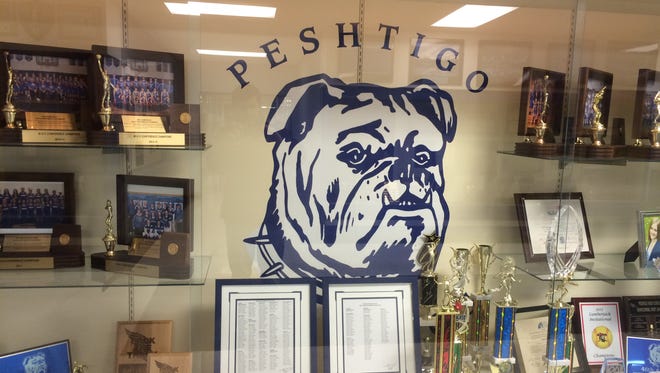 The Peshtigo High School trophy case.