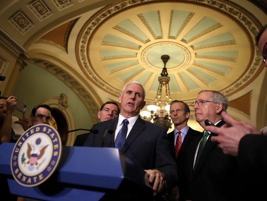 Vice President Pence speaks to reporters during a news