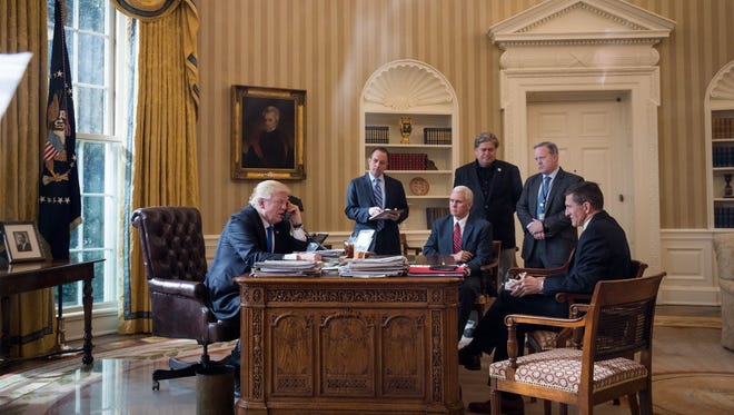 President Trump in the Oval Office on Jan. 28, 2017.