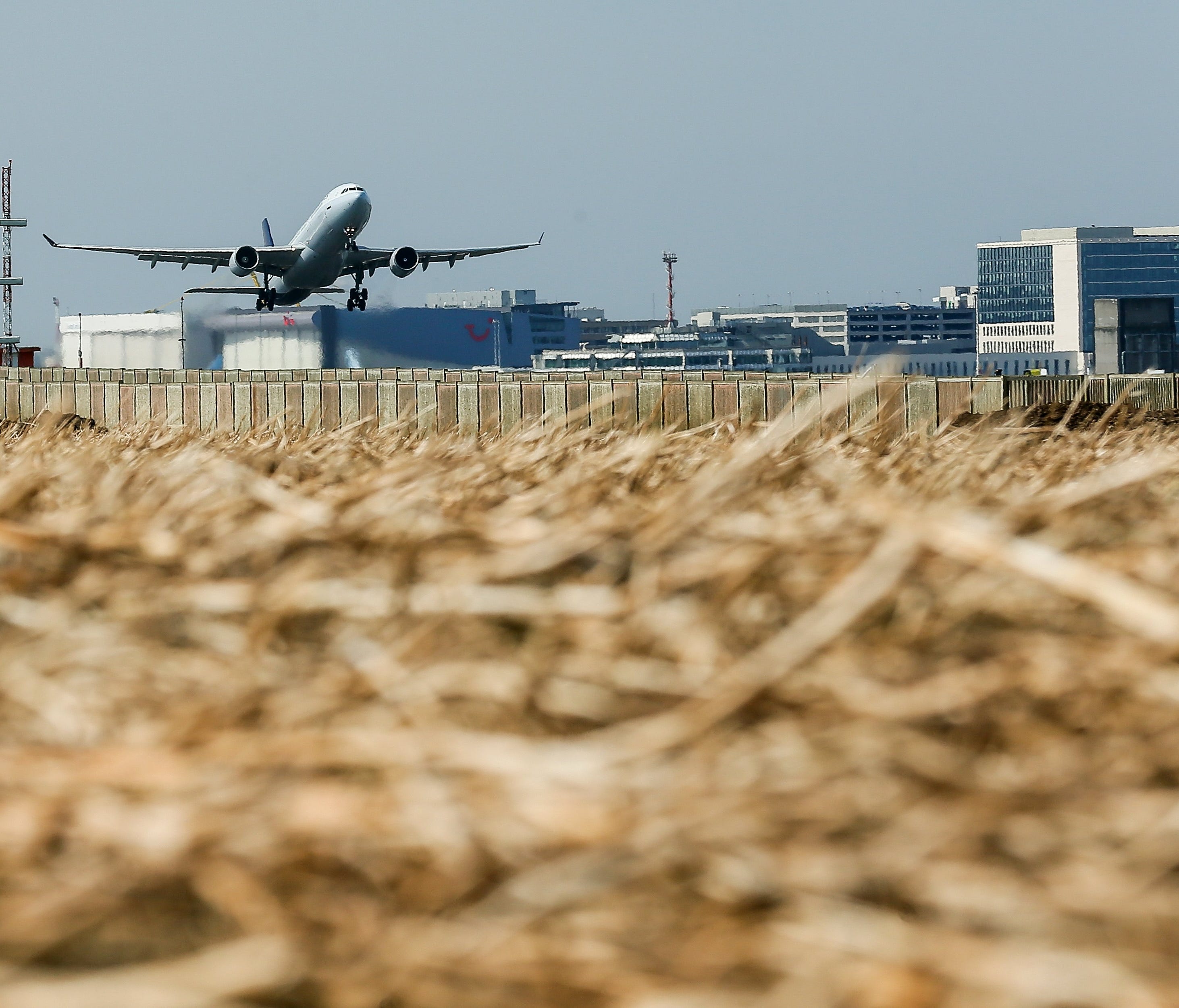 A Brussels Airlines plane takes off at Brussels Airport on April 6, 2018.