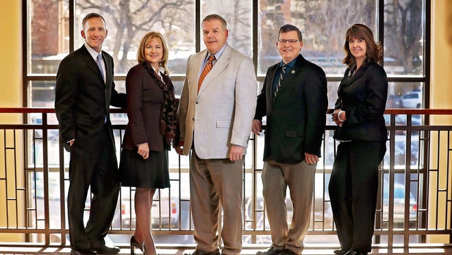 Larimer County elected incumbents seek re-election in 2018. From left to right: Surveyor Chad Washburn, Treasurer Irene Josey, Coroner James Wilkerson, Sheriff Justin Smith, Clerk and Recorder Angela Myers.