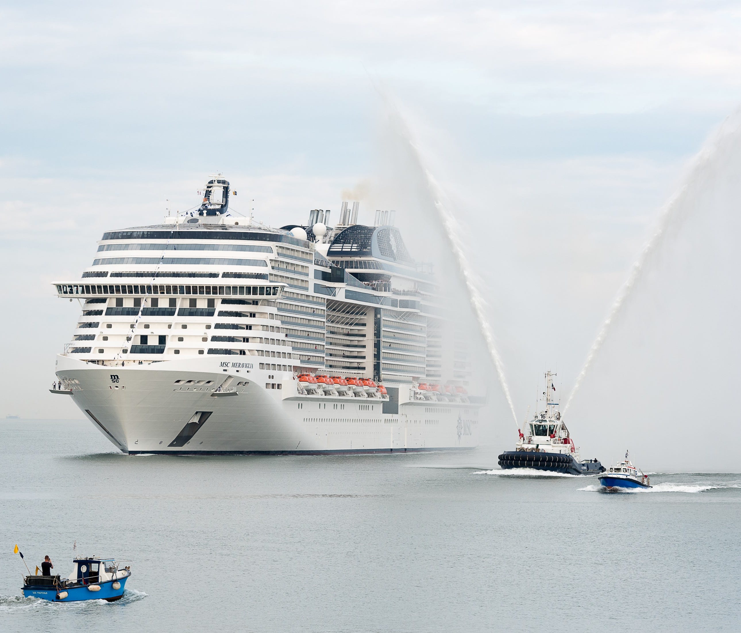 MSC Cruises' new MSC Meraviglia arrives in Le Havre, France on July 2, 2017 in advance of its christening.