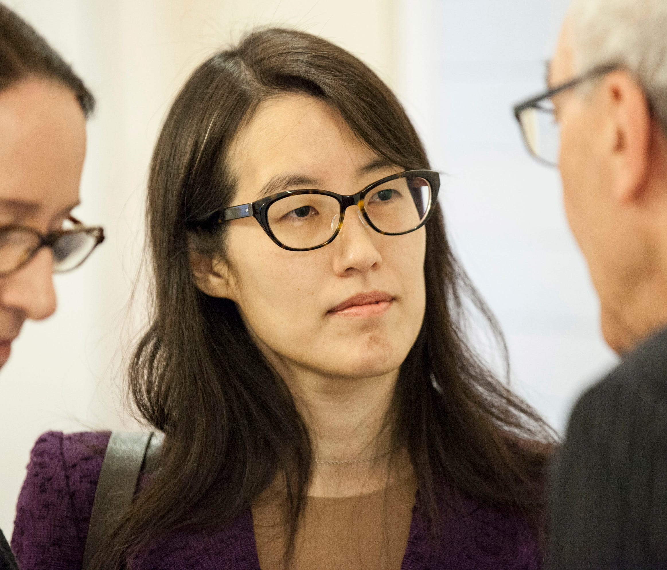 Ellen Pao, seen here talking with attorneys Therese Lawless and Alan Exelrod at the San Francisco Civic Center Courthouse following a court appearance in 2015, is one of the Asian American women who has led the push for greater diversity in the techn