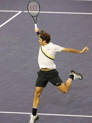 Roger Federer of Switzerland plays against Federico