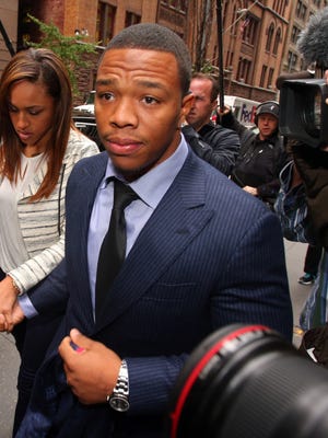 Ray Rice, shown with his wife, Janay, enter a courtroom back in 2014.