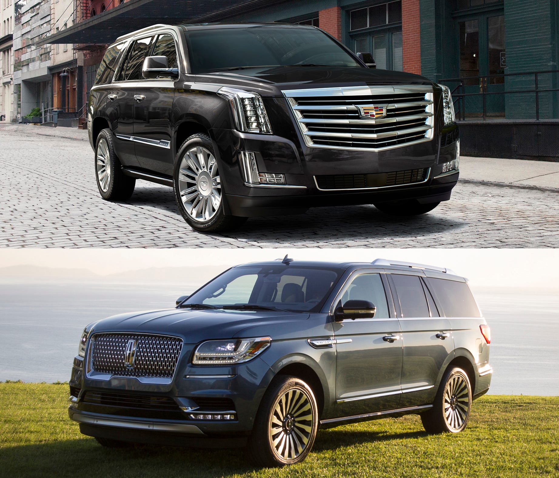 At bottom is the 2018 Lincoln Navigator. At top is the 2018 Cadillac Escalade.