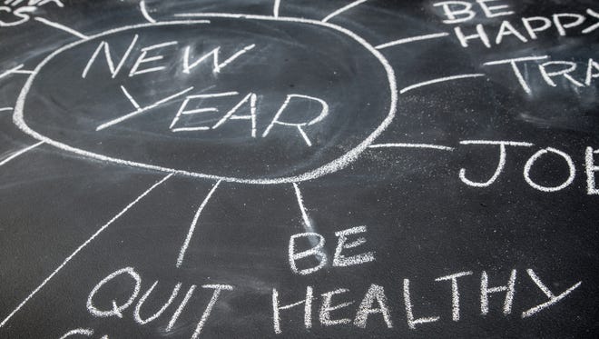 New year resolution planning on a blackboard, be healthy