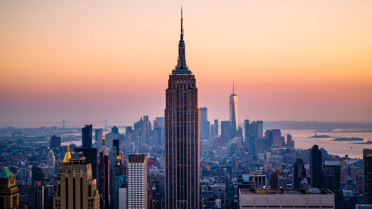 New York City, with Empire State Building in the center of the image.