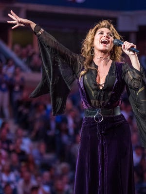 Shania Twain performs at the opening night ceremony of the U.S. Open tennis tournament, Monday, in New York.