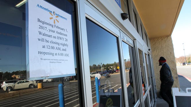 Walmart Supercenter, at 651 S.C. 28 Bypass in Anderson, will change its hours to 6 a.m. to midnight starting Feb. 1.