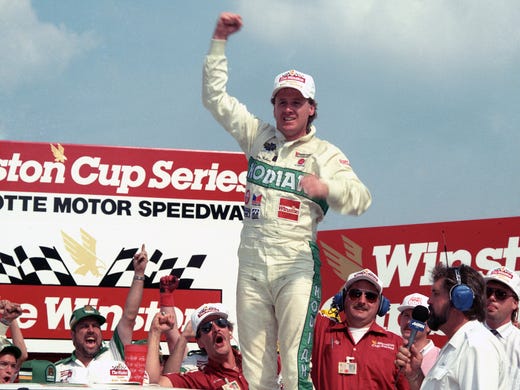 Rusty Wallace, celebrating a victory at Charlotte Motor