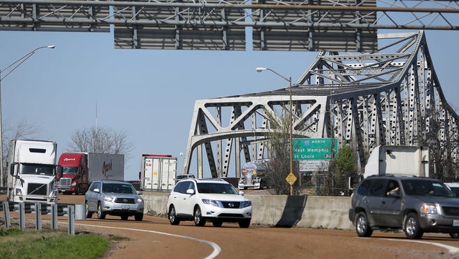 A 2017 view of the Memphis-Arkansas Bridge.