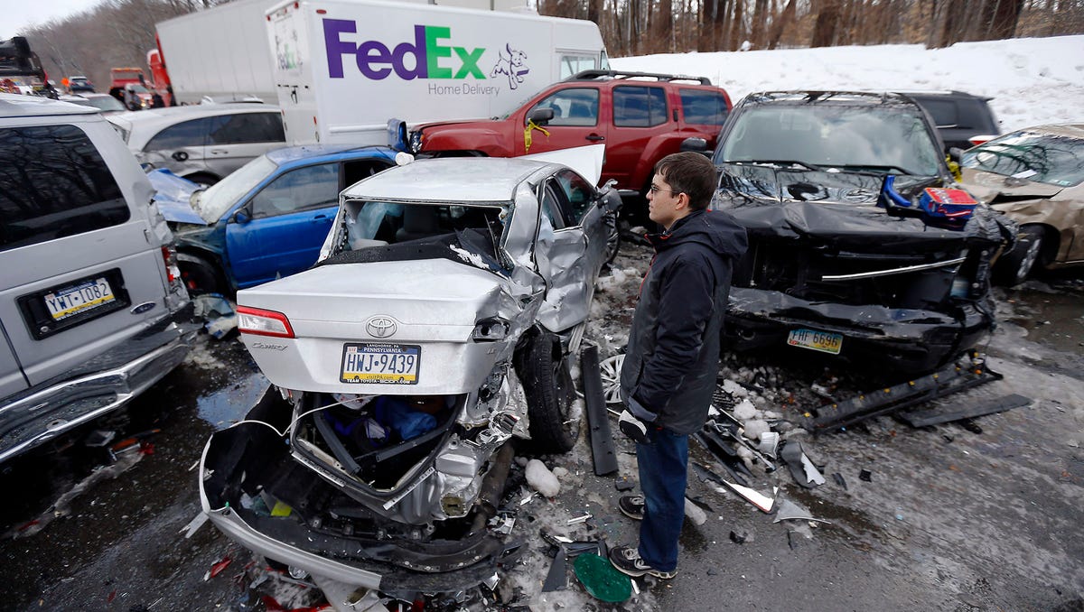 multi car pileup on the highway