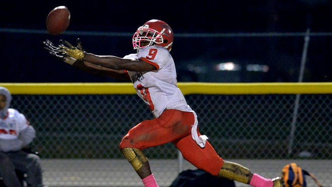 Waggener wide receiver Jairus Brents reaches for the ball during the game against Valley at Valley High School.