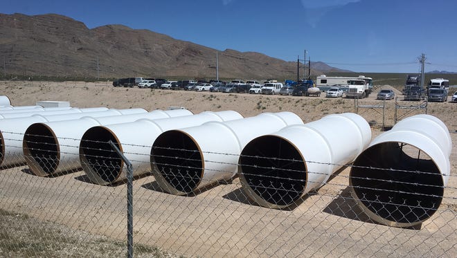 Tubes that will eventually be home to Hyperloop One's 750-mph pods sit in the desert north of Las Vegas, where the Los Angeles-based company is conducting tests on its futuristic transportation technology.