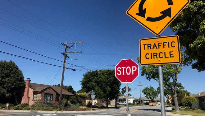 Traffic circles were installed on Riker Street earlier this year.