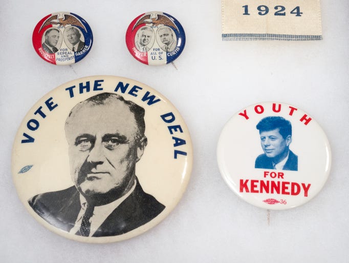 Roosevelt promoting the New Deal in 1932, bottom left,