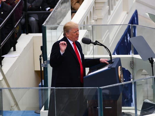 Trump delivers his inaugural address on Jan. 20, 2017,