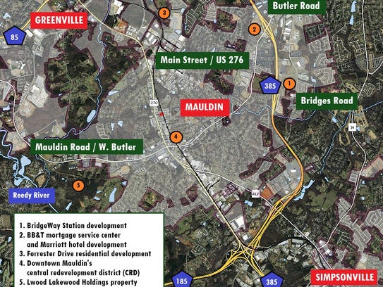 Some of the city of Mauldin's major commercial and