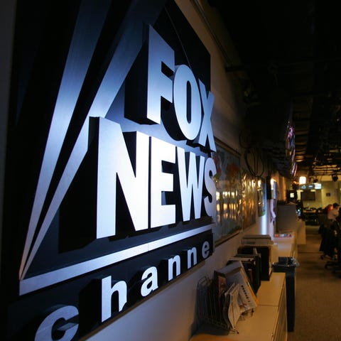 Logo in the newsroom at Fox News Channel in New...