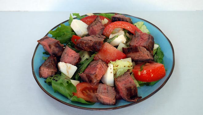 Grilled Steak Salad With Tomatoes, Mozzarella and Basil.