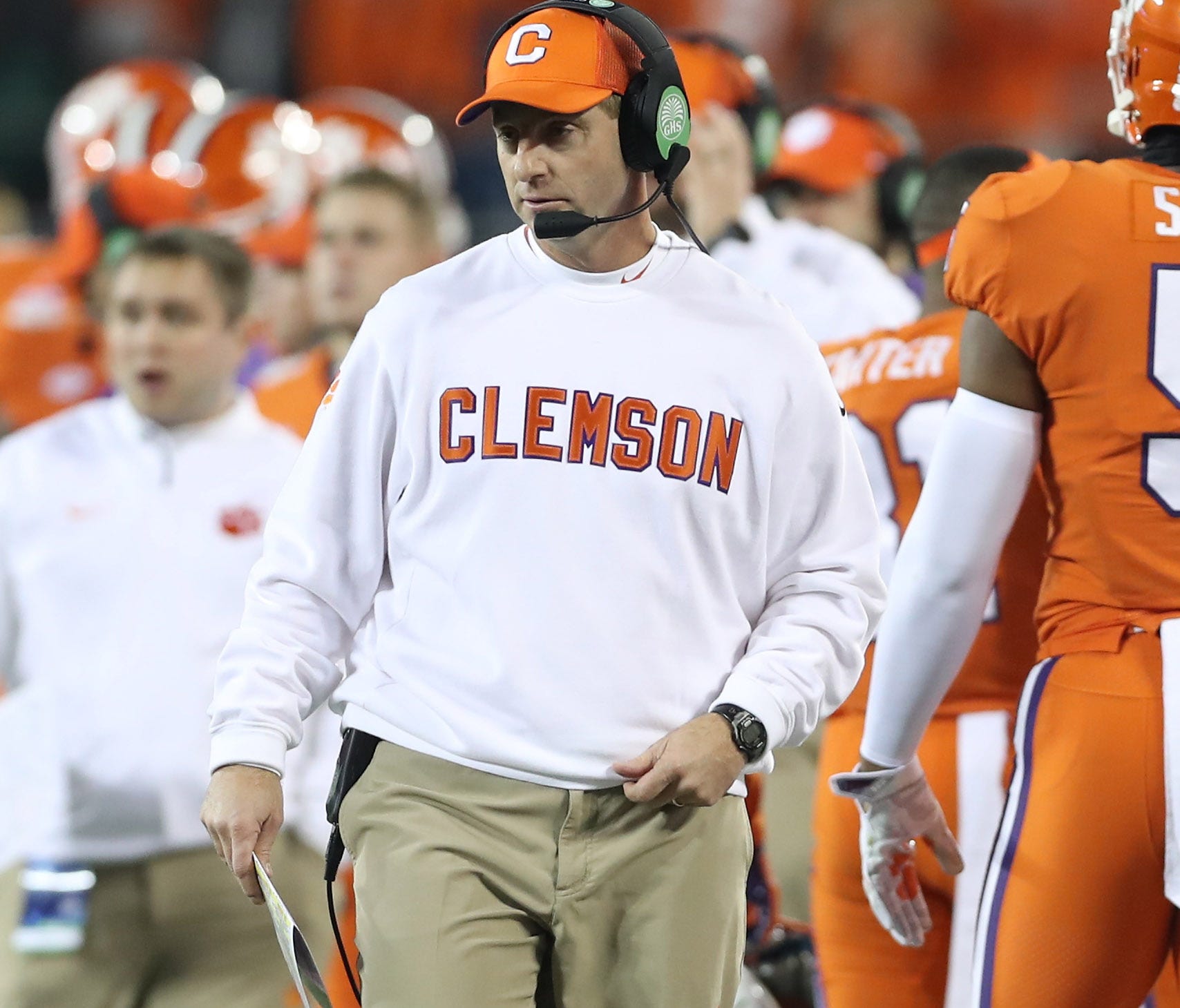Clemson coach Dabo Swinney watches from the sideline during the first quarter of the ACC championship game against Miami (Fla.).