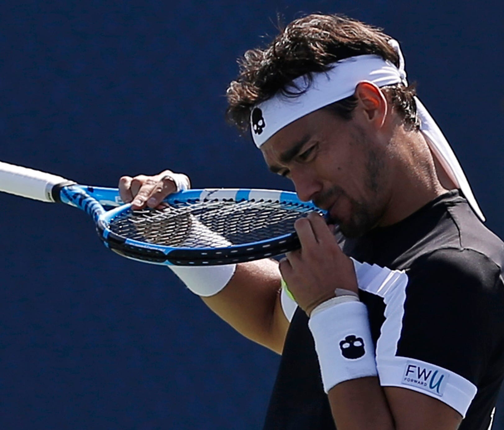 Fabio Fognini, of Italy, reacts after losing a point to Stefano Travaglia, of Italy, during the first round of the U.S. Open on Aug. 30.