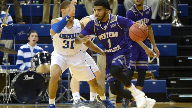 Elijah Pughsley (1), shown during a game this season against UNC Asheville, scored a career-high 28 points Thursday as WCU defeated The Citadel for its first Southern Conference victory.