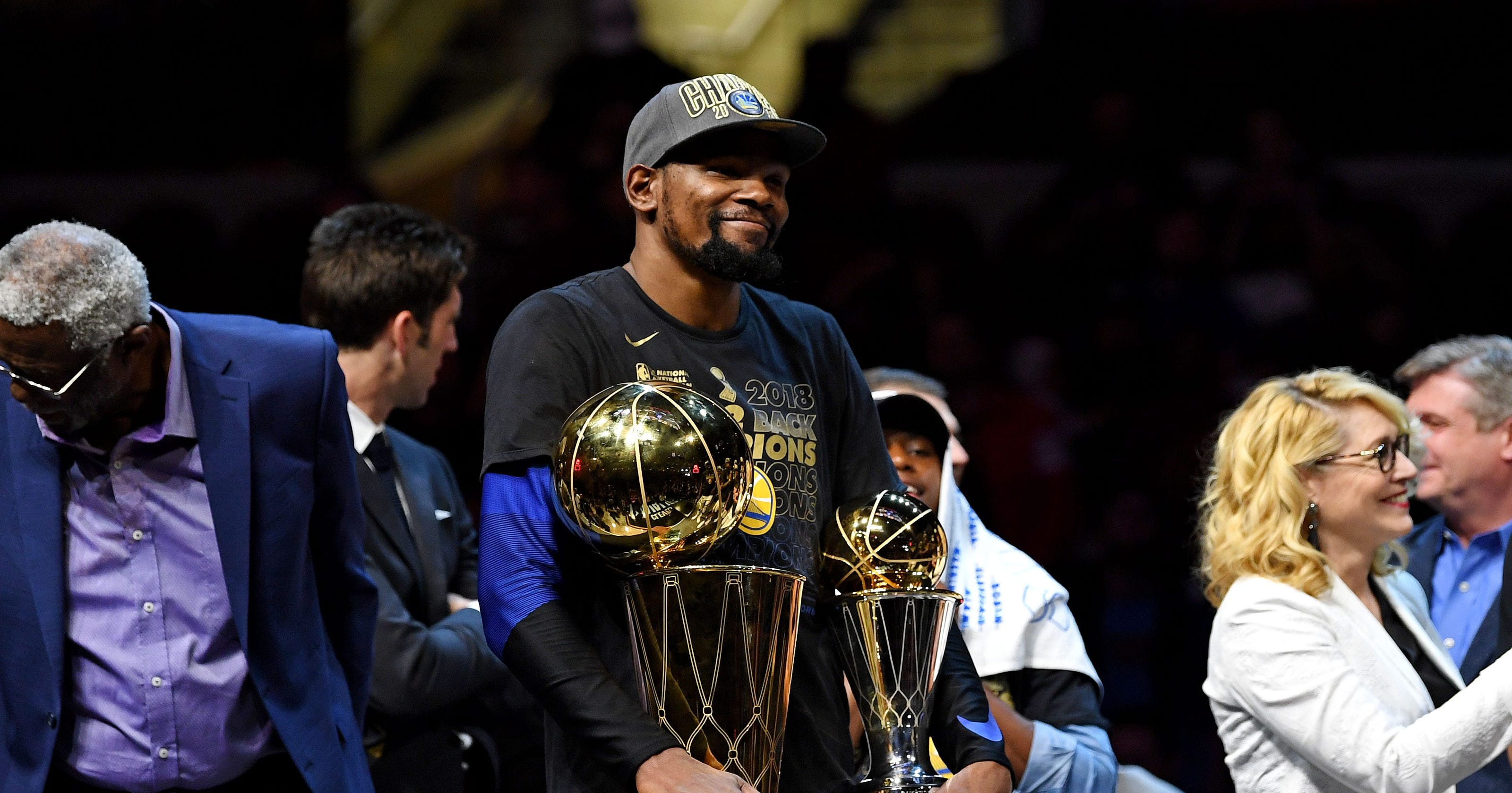 See Kevin Durant dancing on stage with Finals MVP trophy