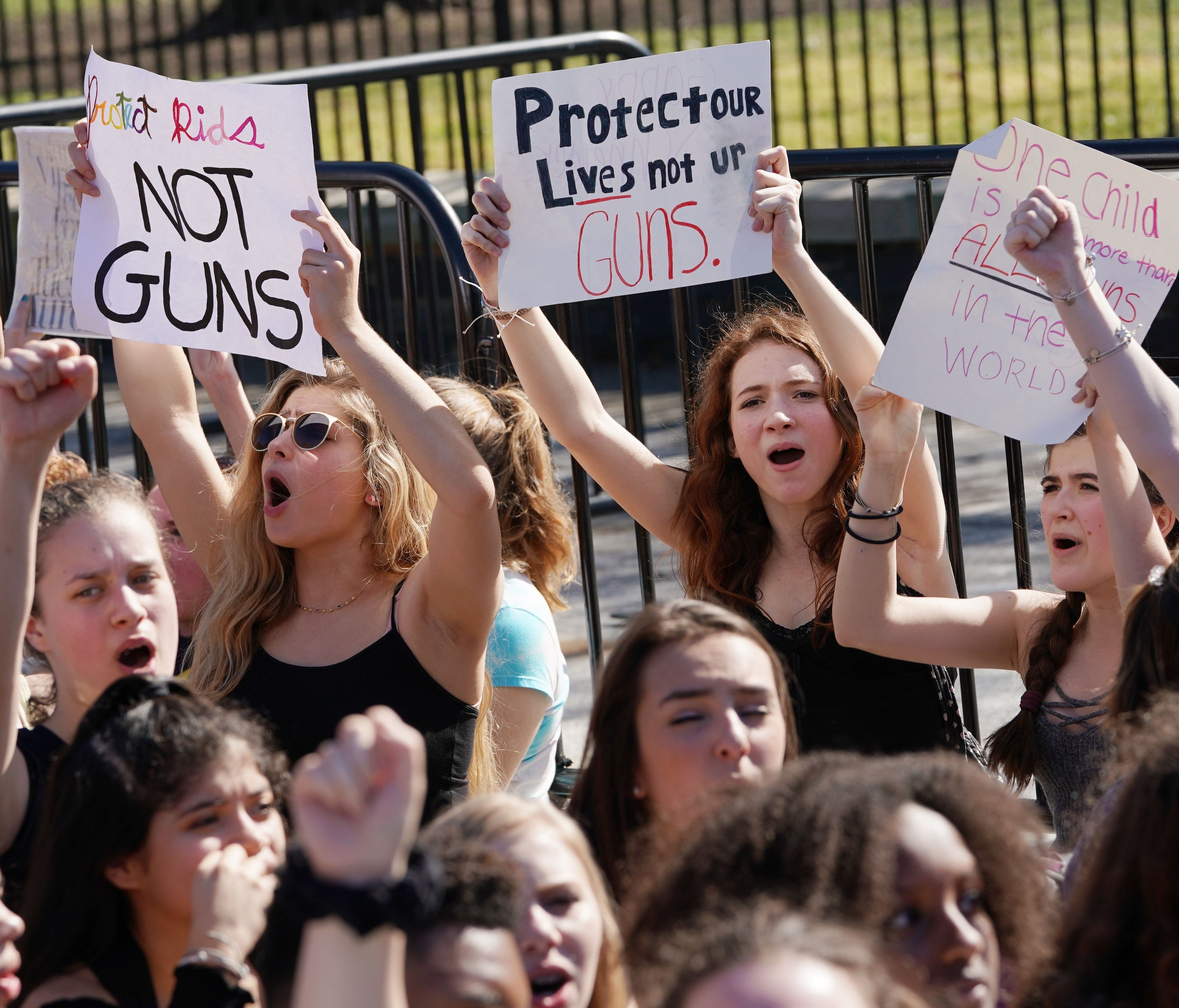 Hundreds of high school and middle school students from the District of Columbia, Maryland and Virginia staged walkouts and gathered in front of the White House on Feb. 21, 2018, in support of gun control in the wake of the school shooting in Florida
